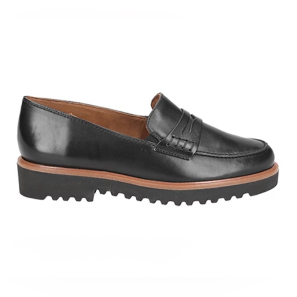 Black leather loafers. Women’s US sizes